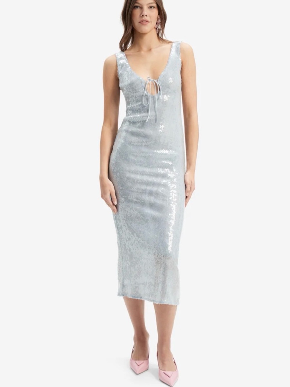Bardot Silver Sequin Midi Dress